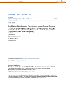 The Effect of Acclimation Temperature on the Critical Thermal Maximum of a Cold-Water Population of Pteronarcys Dorsata (Say) (Plecoptera: Pteronarcyidae)