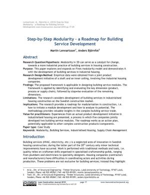 Step-By-Step Modularity – a Roadmap for Building Service Development Lean Construction Journal 2010 Pp 17-29
