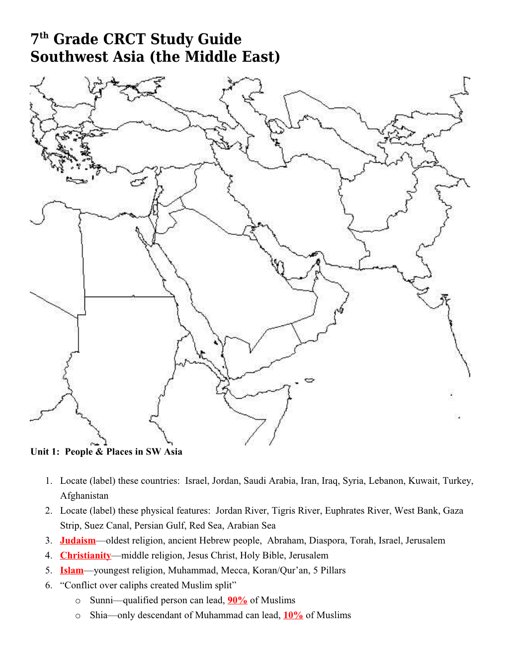 Unit 1: People & Places in SW Asia s1