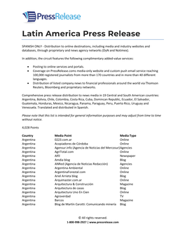 Latin America Press Release