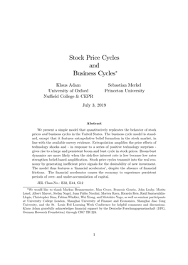 Stock Price Cycles and Business Cycles"