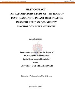 An Exploratory Study of the Role of Psychoanlytic Infant Observation