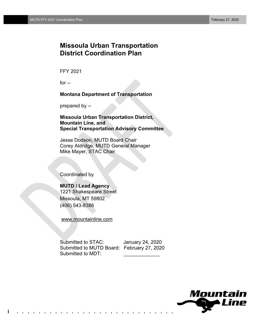 Missoula Urban Transportation District Coordination Plan