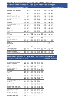 T5 Aberystwyth - Aberaeron - New Quay - Aberporth - Cardigan Monday to Saturday Except Where Shown Valid from 24/03/2020