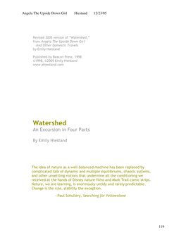 Watershed,” from Angela the Upside Down Girl and Other Domestic Travels by Emily Hiestand