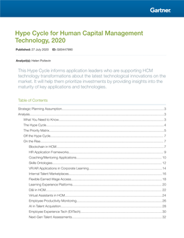 Hype Cycle for Human Capital Management Technology, 2020