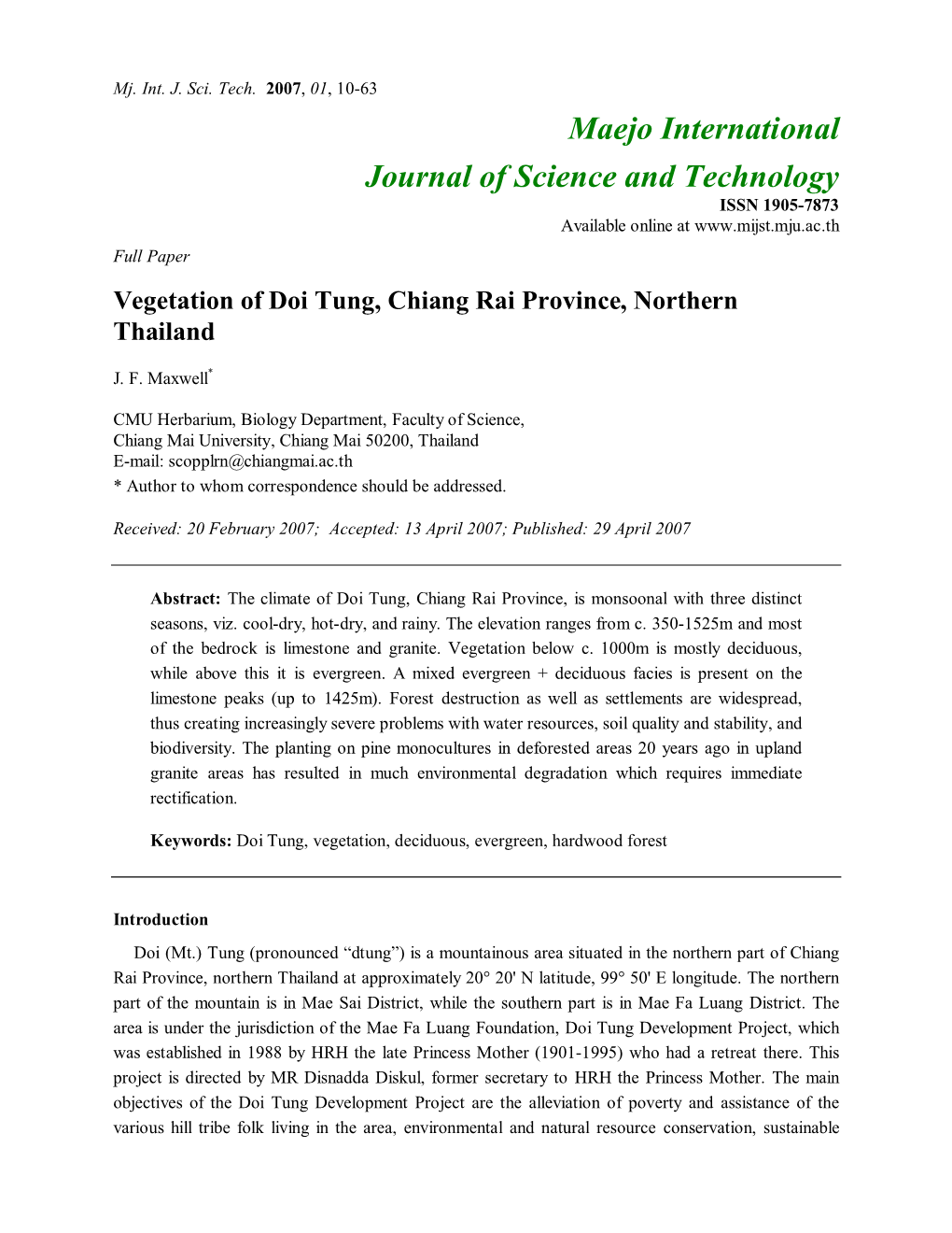 Vegetation of Doi Tung, Chiang Rai Province, Northern Thailand