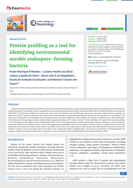 Protein Profiling As a Tool for Identifying Environmental Aerobic Endospore-Forming Bacteria