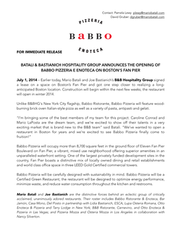 Babbo Boston Press Release