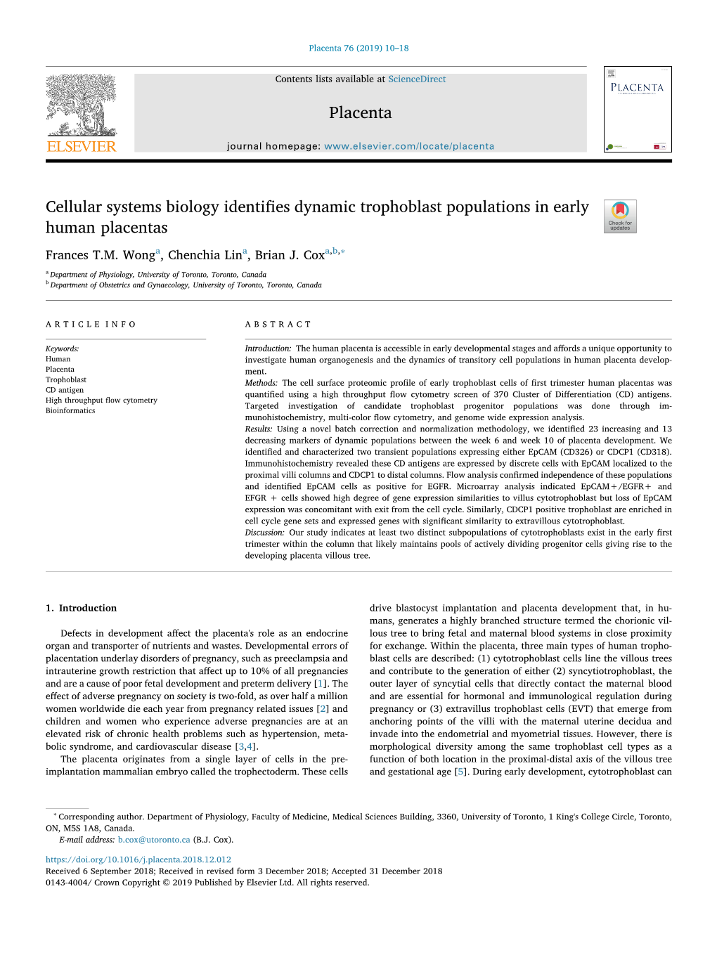 Cellular Systems Biology Identifies Dynamic Trophoblast Populations In