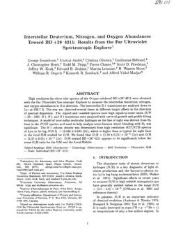 Interstellar Deuterium, Nitrogen, and Oxygen Abundances Toward BD-T-28:' 4211: Results from the Far Ultraviolet Spectroscopic Explorer I