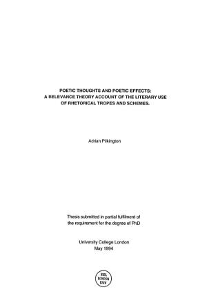 Poetic Thoughts and Poetic Effects: a Relevance Theory Account of the Literary Use of Rhetorical Tropes and Schemes