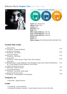 Roberta Flack Chapter Two Mp3, Flac, Wma