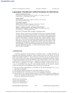 Lagrangian–Hamiltonian Unified Formalism for Field Theory