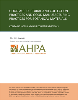 AHPA GACP-GMP Guidance Document