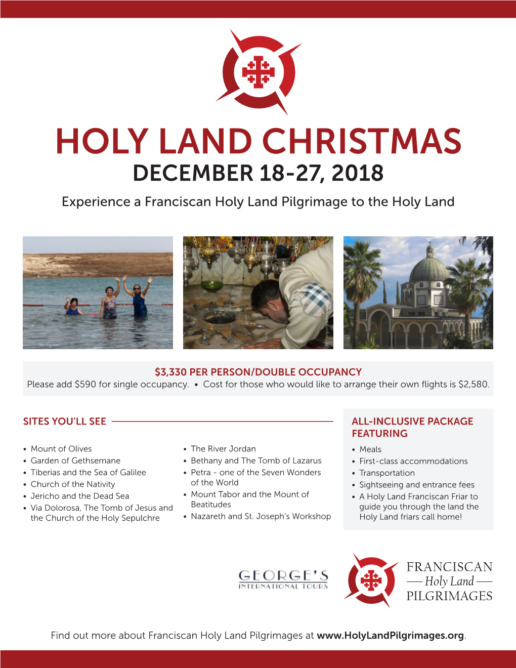 Holy Land Christmas Pilgrimage Itinerary December 18-27, 2018