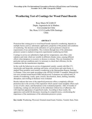 Weathering Test of Coatings for Wood Panel Boards