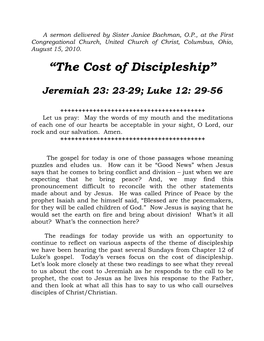 “The Cost of Discipleship”