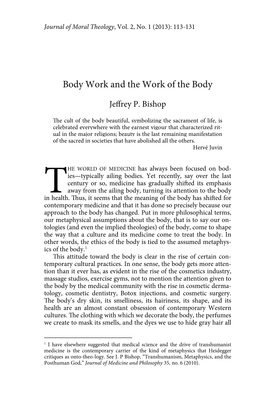 Body Work and the Work of the Body