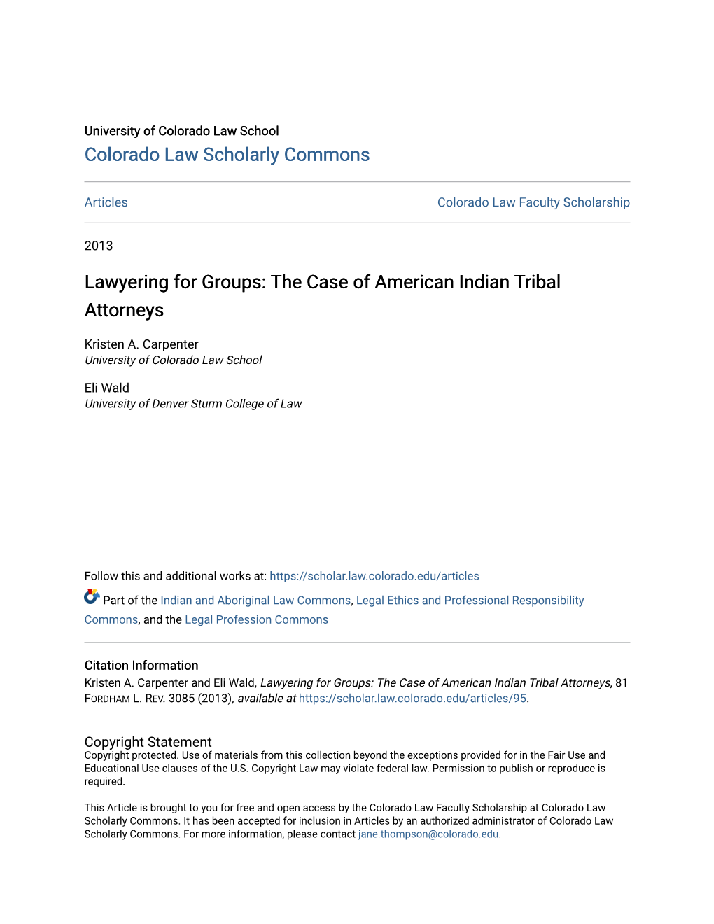 Lawyering for Groups: the Case of American Indian Tribal Attorneys