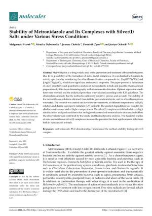Stability of Metronidazole and Its Complexes with Silver(I) Salts Under Various Stress Conditions