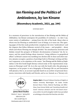 Ian Fleming and the Politics of Ambivalence, by Ian Kinane (Bloomsbury Academic, 2021, Pp