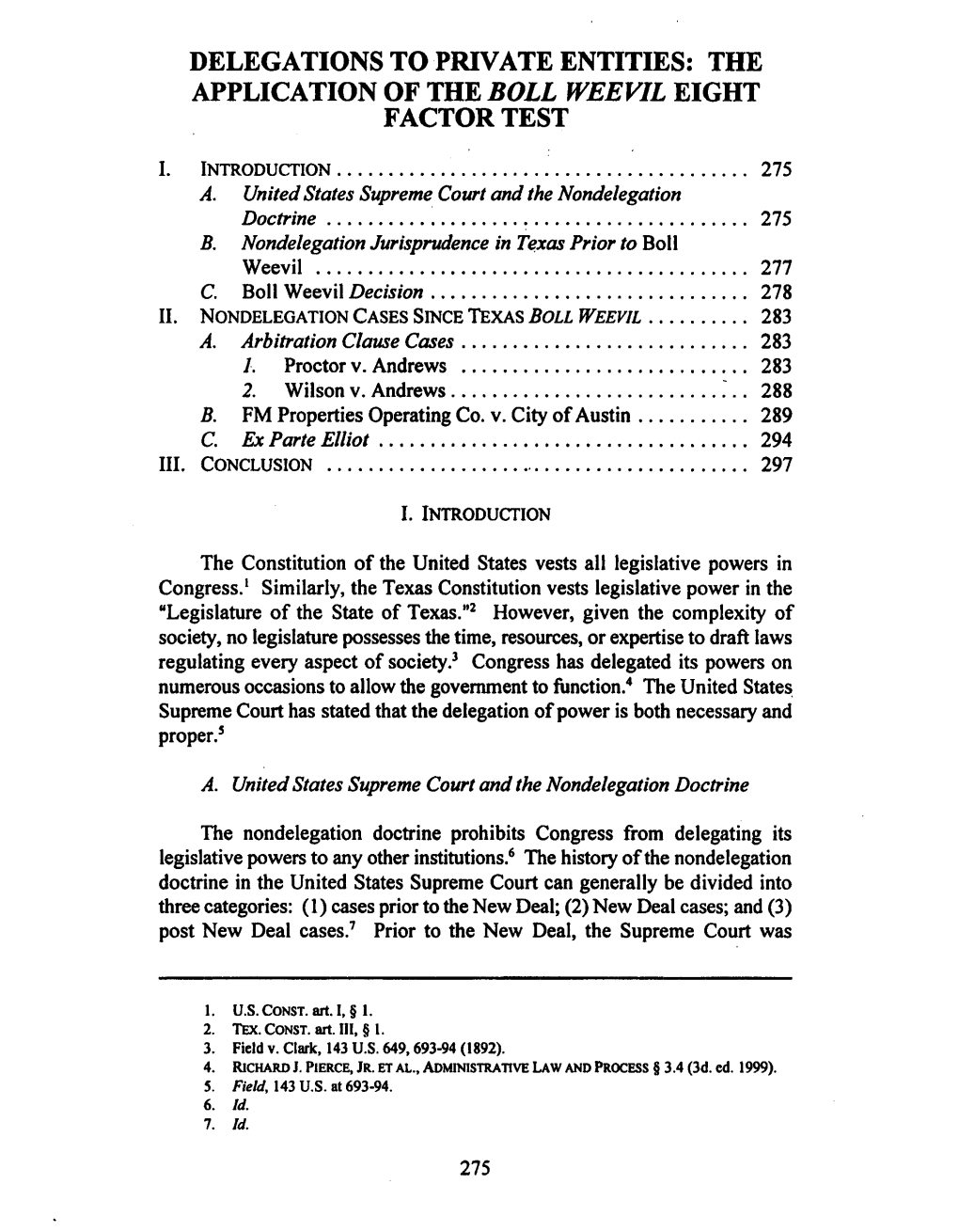 Delegations to Private Entities: the Application of the Boll Weevil Eight Factor Test