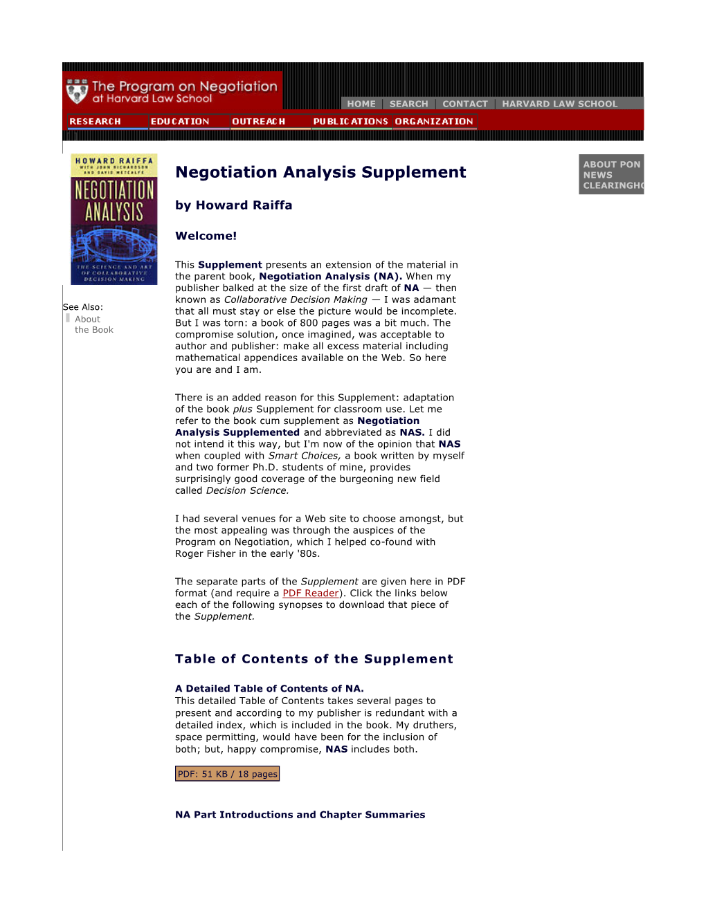 Negotiation Analysis Supplement NEWS CLEARINGHOUSE by Howard Raiffa