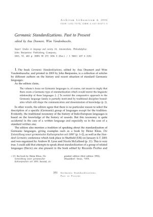 Germanic Standardizations. Past to Present Edited by Ana Deumert, Wim Vandenbussche