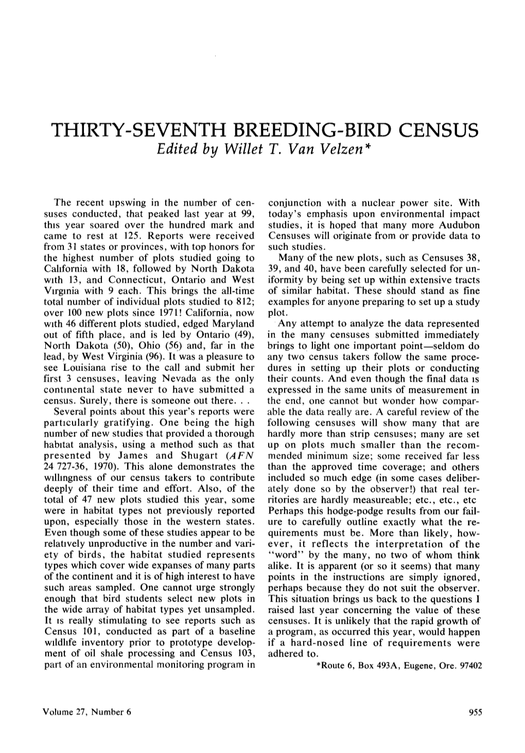 THIRTY-SEVENTH BREEDING-BIRD CENSUS Editedby Willet T