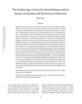 The Golden Age of Dutch Colonial Botany and Its Impact on Garden and Herbarium Collections