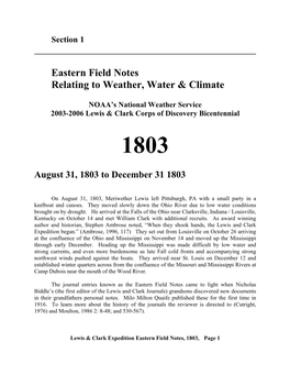 Eastern Field Notes Relating to Weather, Water & Climate
