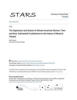 The Oppression and Sexism of African-American Women: Then and Now: Substantial Contributions to the History of Musical Theatre