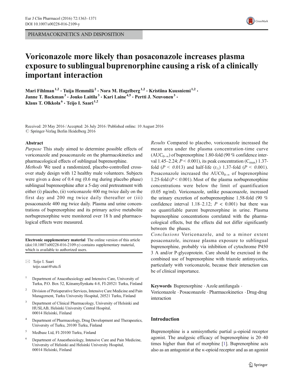 Voriconazole More Likely Than Posaconazole Increases Plasma Exposure to Sublingual Buprenorphine Causing a Risk of a Clinically Important Interaction