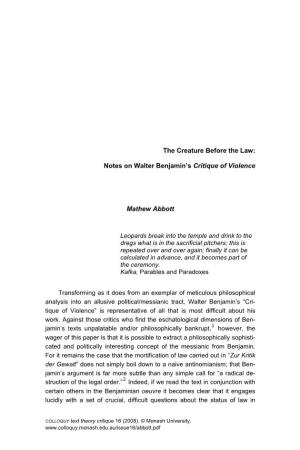 Notes on Walter Benjamin's Critique of Violence
