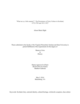 The Persistence of Fairy Culture in Scotland, 1572-1703 and 1811-1927