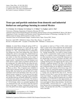 Trace Gas and Particle Emissions from Domestic and Industrial Biofuel Use and Garbage Burning in Central Mexico