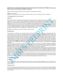 KINETICS of ANTIOXIDANTS DEGRADATION and QUALITY CHANGES of CITRON (Citrus Medica) FRUIT JUICE CONCENTRATE DURING STORAGE Pappu