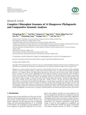Complete Chloroplast Genomes of 14 Mangroves: Phylogenetic and Comparative Genomic Analyses