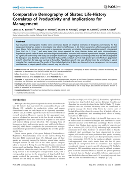 Comparative Demography of Skates: Life-History Correlates of Productivity and Implications for Management