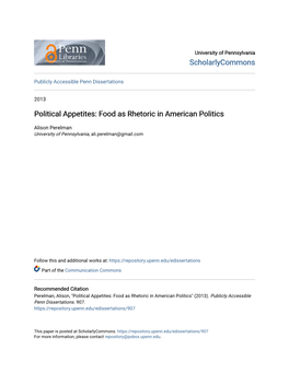 Political Appetites: Food As Rhetoric in American Politics