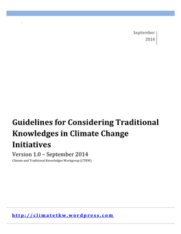 Guidelines for Considering Traditional Knowledges (Tks) in Climate