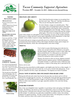 Tucson Community Supported Agriculture Newsletter 465 ~ November 24, 2014 ~ Online At