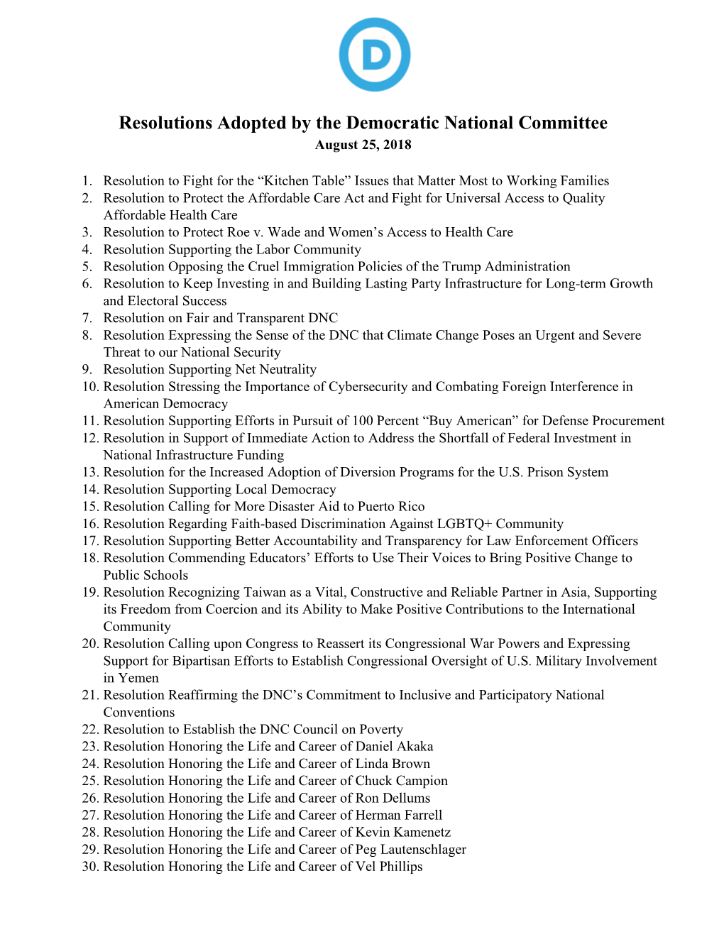 FINAL DNC Adopted Resolutions 9.7.18