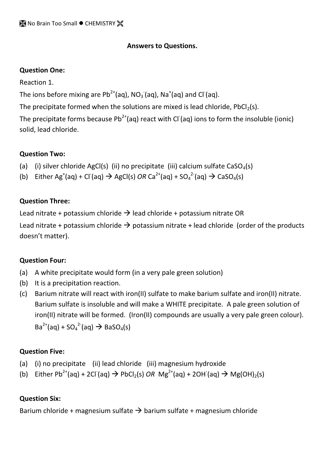 Answers to Precipitation Questions