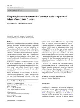 The Phosphorus Concentration of Common Rocks—A Potential Driver of Ecosystem P Status