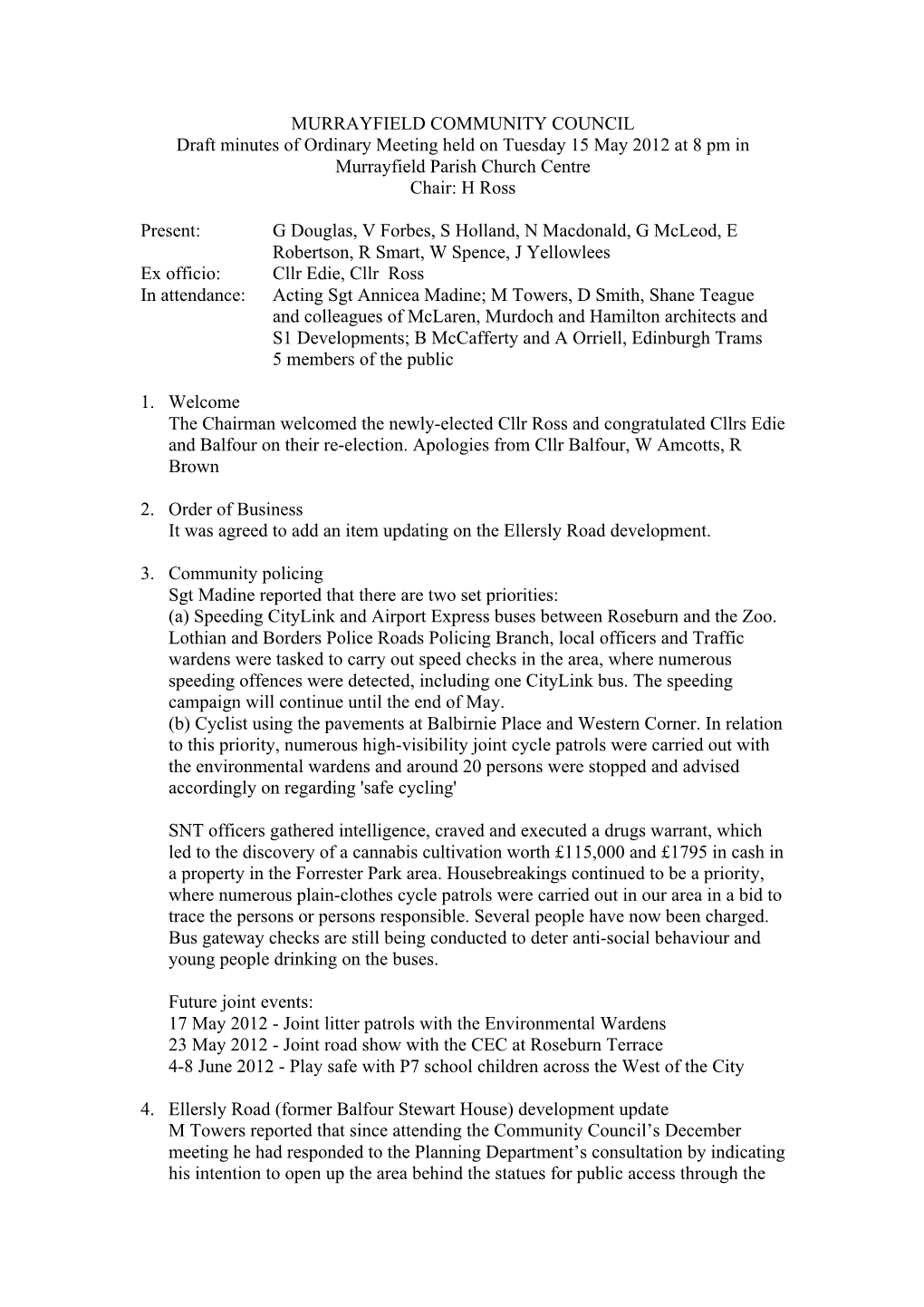 Minutes of Ordinary Meeting 15 May 2012[Draft]