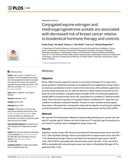 Conjugated Equine Estrogen and Medroxyprogesterone Acetate Are Associated with Decreased Risk of Breast Cancer Relative to Bioidentical Hormone Therapy and Controls