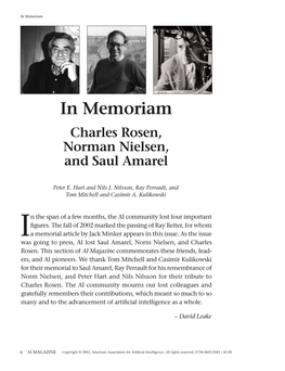 In Memoriam: Charles Rosen, Norman Nielsen, and Saul Amarel