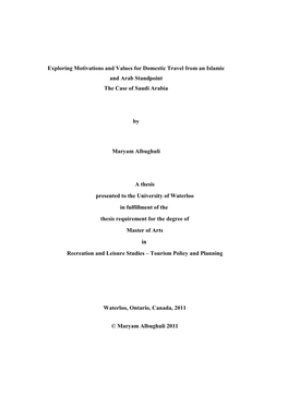 Exploring Motivations and Values for Domestic Travel from an Islamic and Arab Standpoint the Case of Saudi Arabia